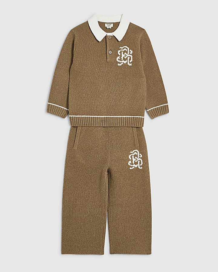 Mini Boys Brown Knit RI Shirt Set