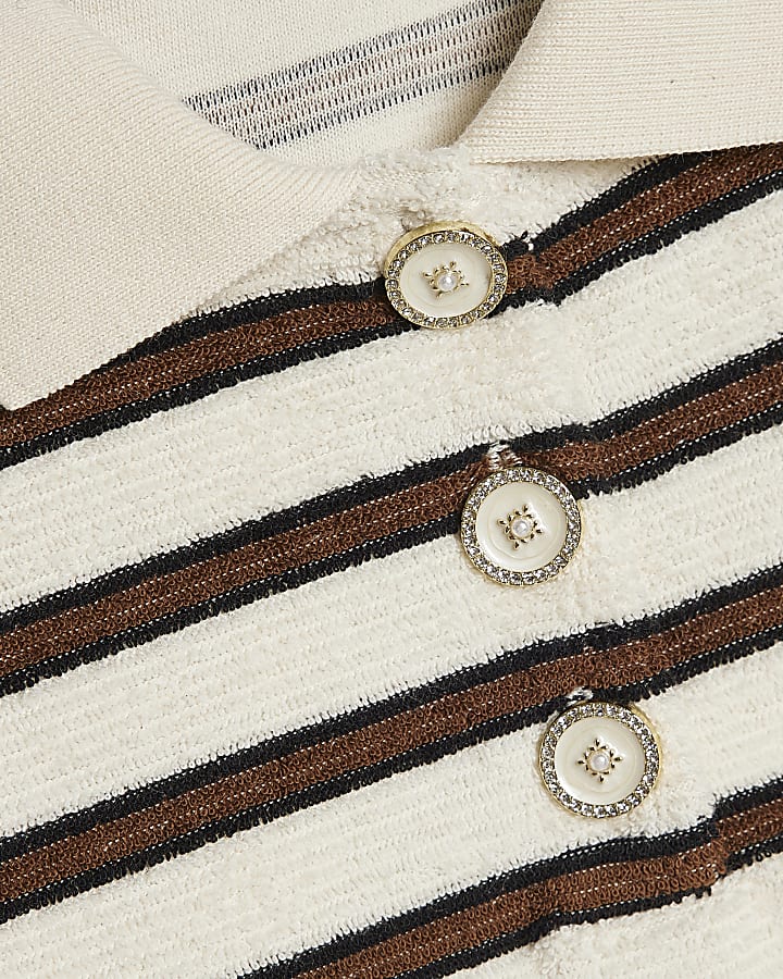 Girls Brown Stripe Towelling Shorts Set