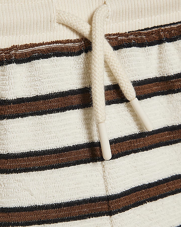 Girls Brown Stripe Towelling Shorts Set