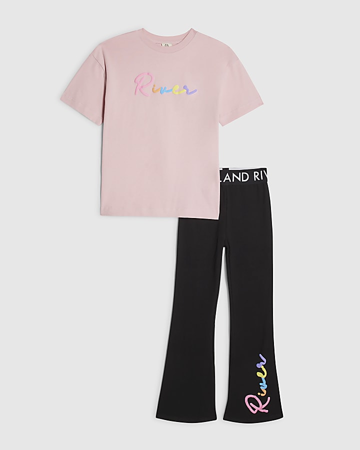 Girls Black Neon Scripty T-Shirt Set