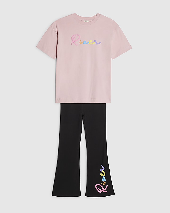 Girls Black Neon Scripty T-Shirt Set