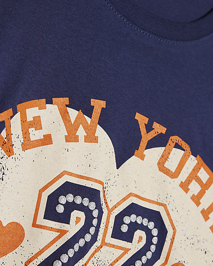 Girls Navy New York 22 T-Shirt