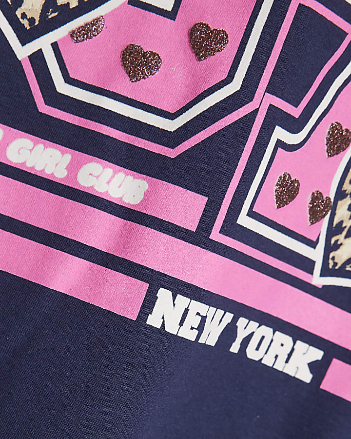 Girls Navy NY Leopard 67 T-Shirt