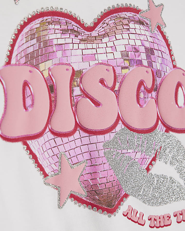 Girls White Disco All The Time Crop T-Shirt