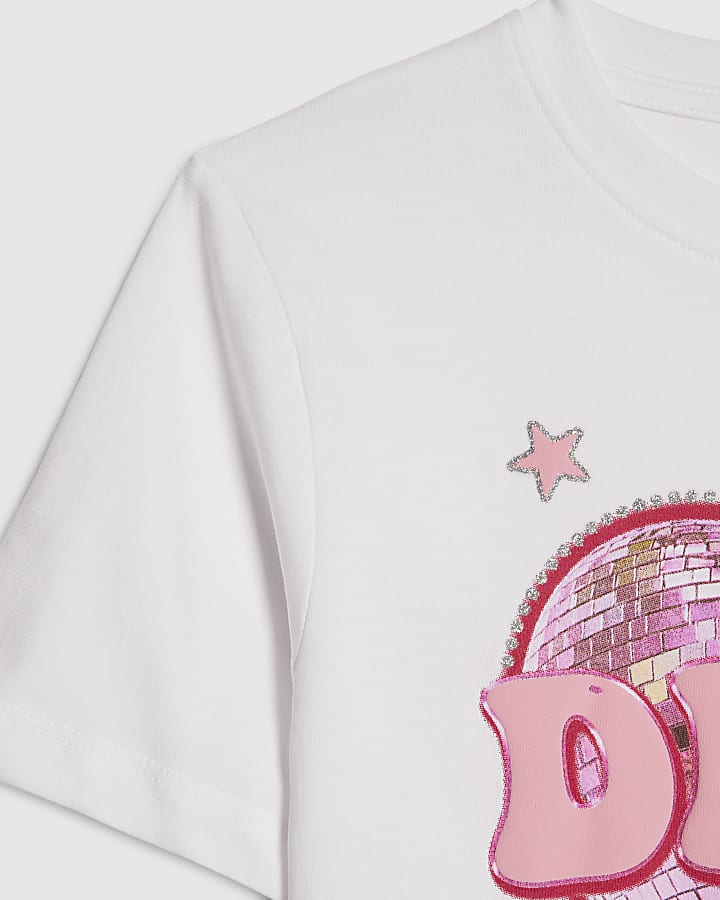 Girls White Disco All The Time Crop T-Shirt