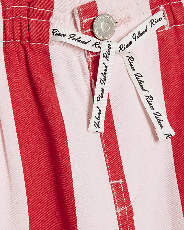 Girls Pink Stripe Drawstring Wide Leg Jeans