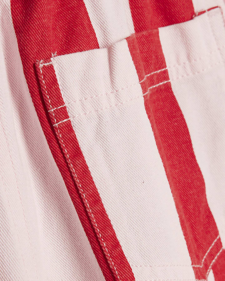 Girls Pink Stripe Drawstring Wide Leg Jeans