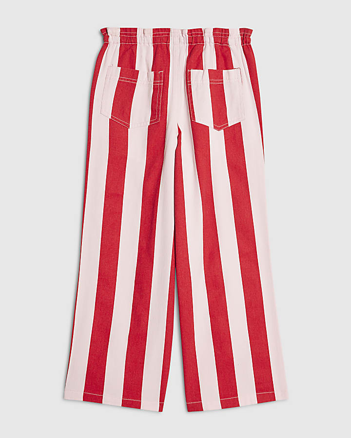 Girls Pink Stripe Drawstring Wide Leg Jeans