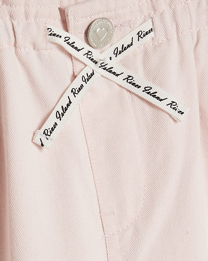 Girls Pink Drawstring Wide Leg Jeans
