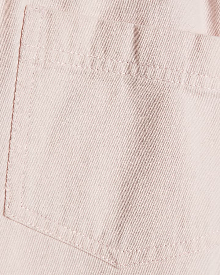 Girls Pink Drawstring Wide Leg Jeans