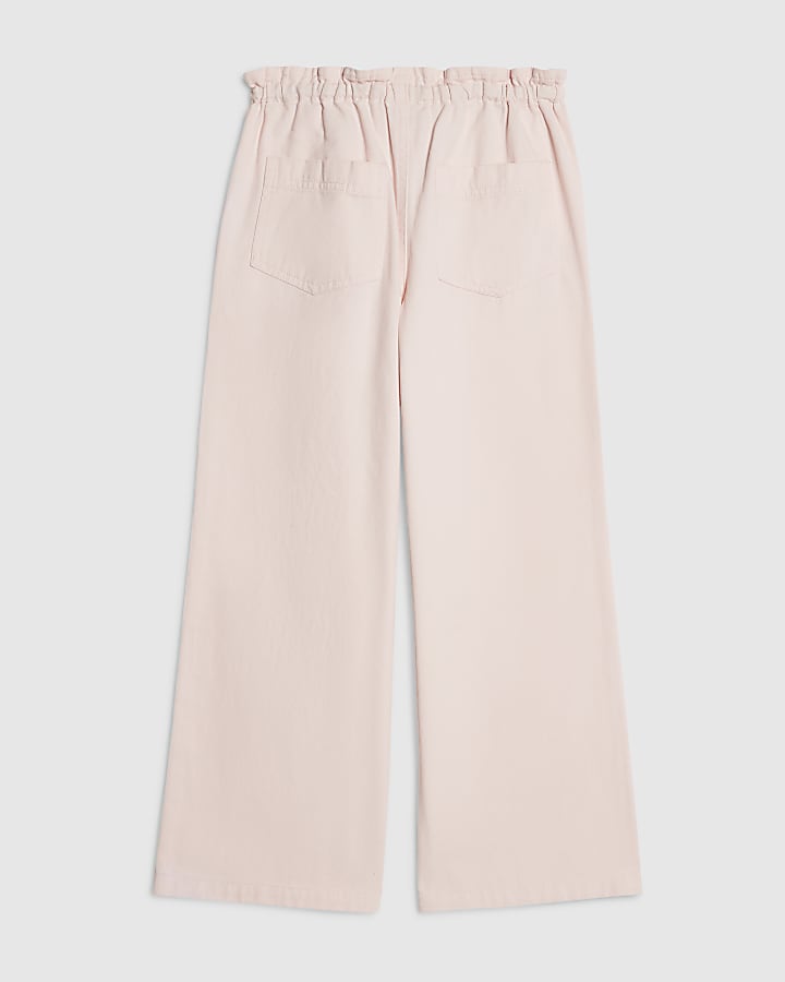 Girls Pink Drawstring Wide Leg Jeans