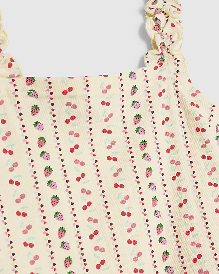 Girls Cream Frilled Cherry Pyjamas Set