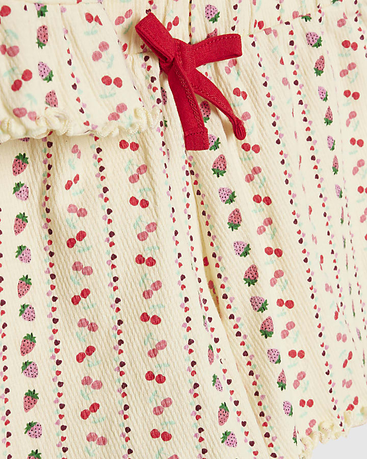 Girls Cream Frilled Cherry Pyjamas Set