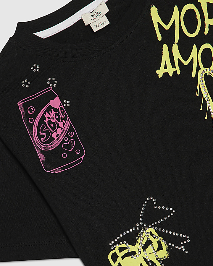 Girls Black Neon Graffiti T-Shirt & Short Set