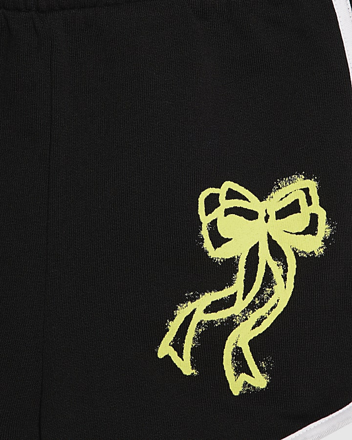 Girls Black Neon Graffiti T-Shirt & Short Set