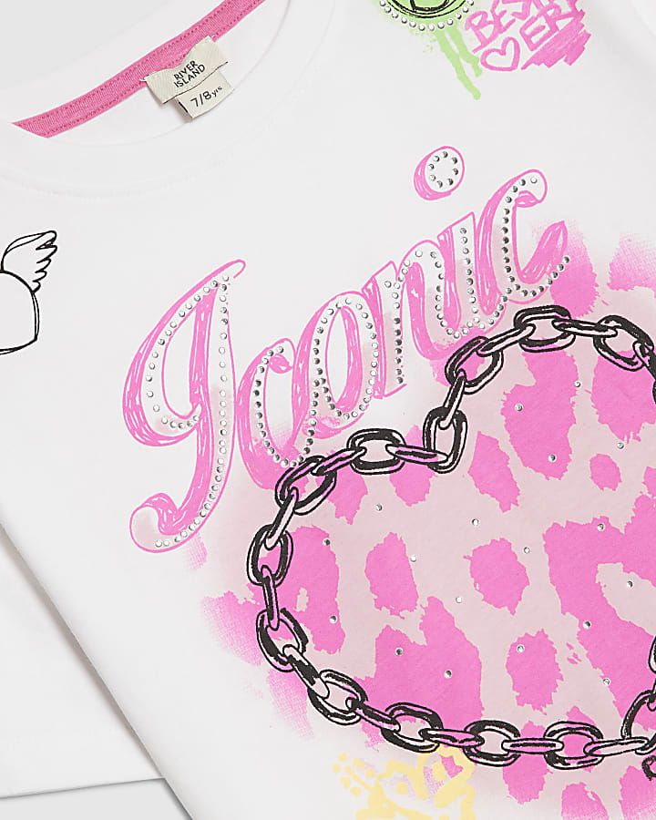 Girls White Neon Graffiti T-Shirt & Short Set