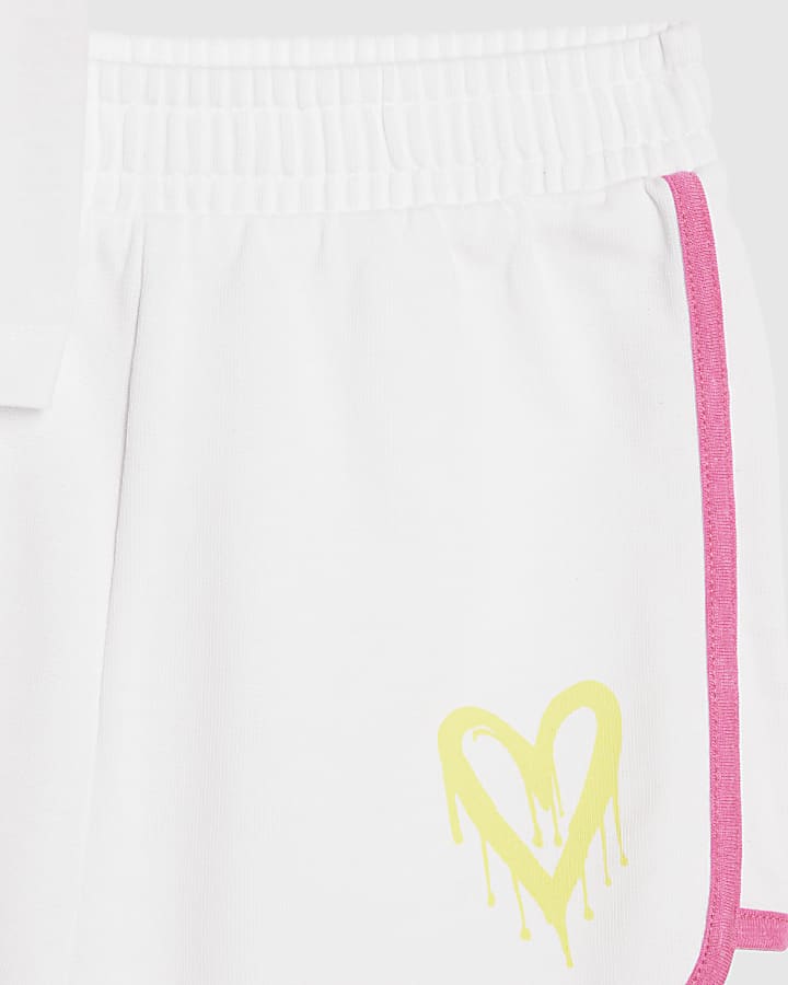 Girls White Neon Graffiti T-Shirt & Short Set