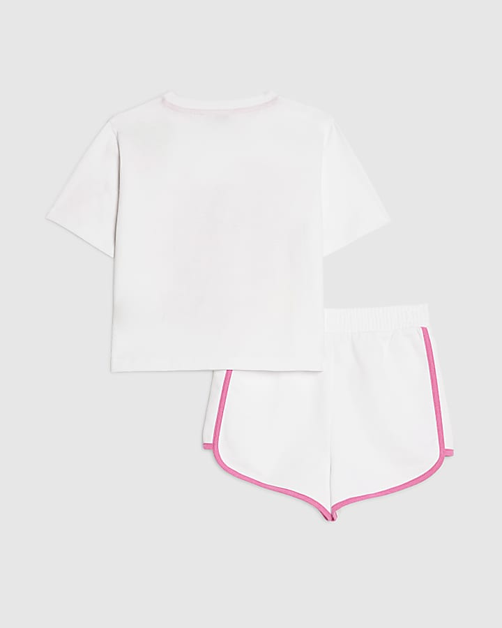 Girls White Neon Graffiti T-Shirt & Short Set