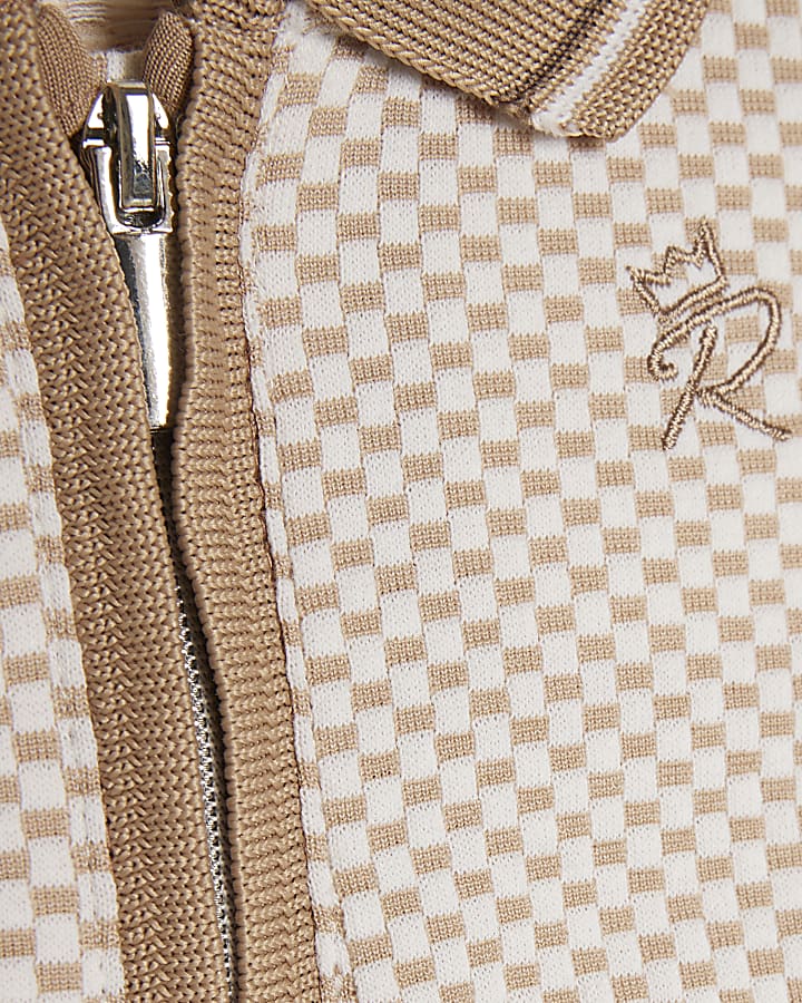 Baby Boys Beige Chequered Polo Shirt Set