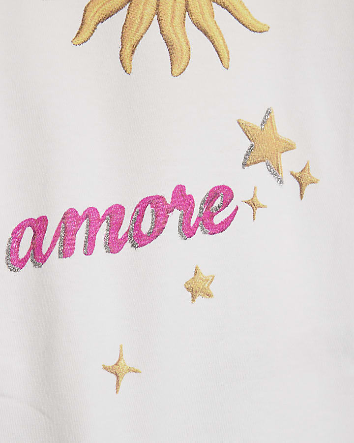 Girls White Sun Badge Icons T-Shirt