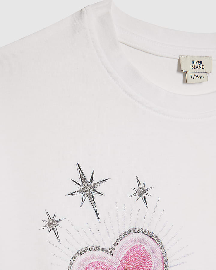 Girls White Sun Badge Icons T-Shirt