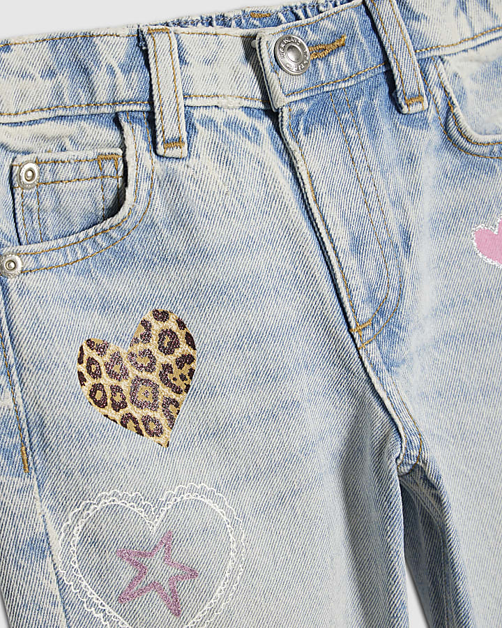 Mini Girls Blue Graffiti Straight Jeans