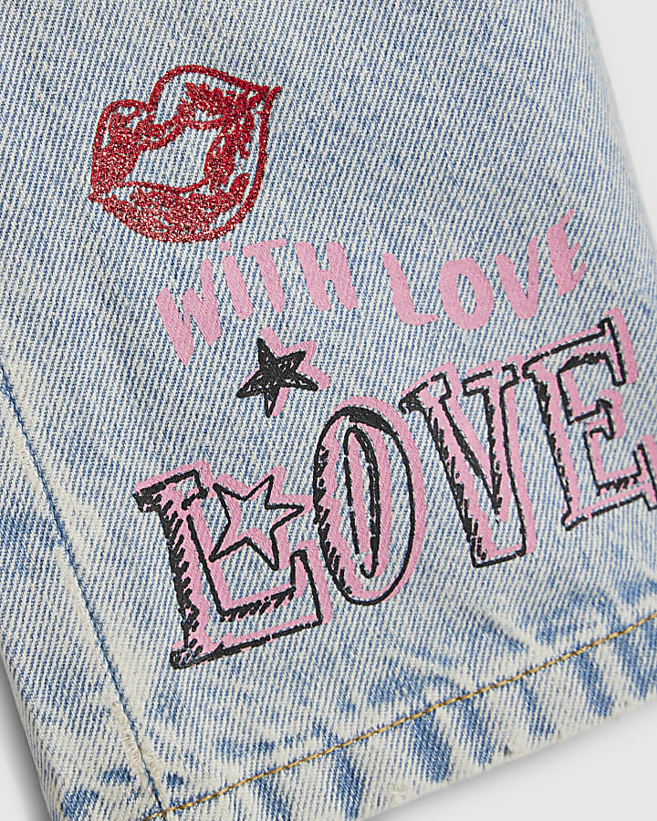 Mini Girls Blue Graffiti Straight Jeans