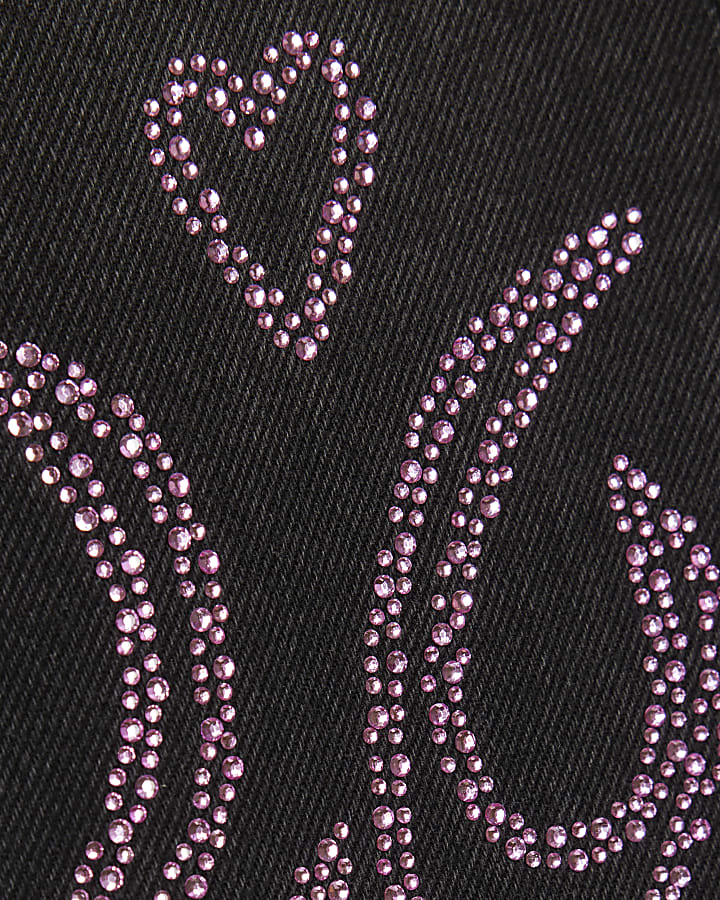 Girls Black Angel Embellished Straight Jeans