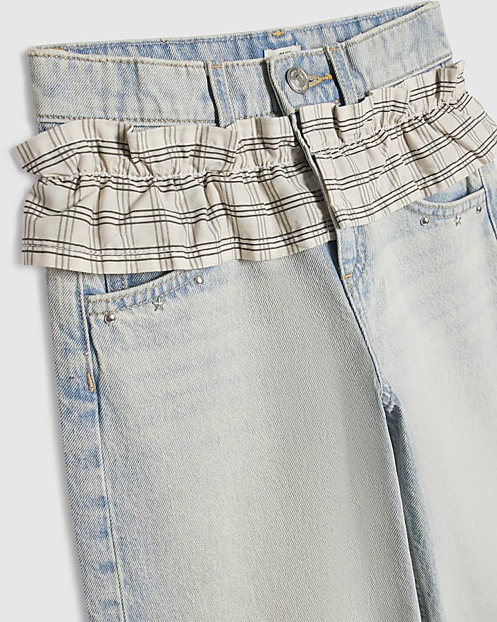 Girls Check Frill Wide Leg Jeans