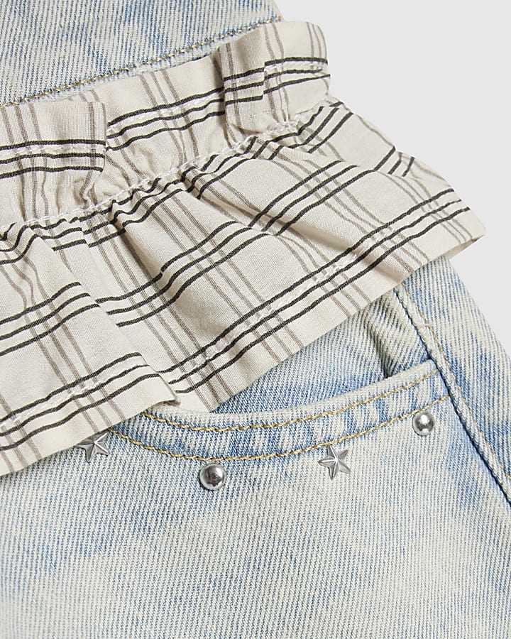 Girls Check Frill Wide Leg Jeans