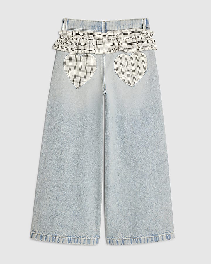 Girls Check Frill Wide Leg Jeans