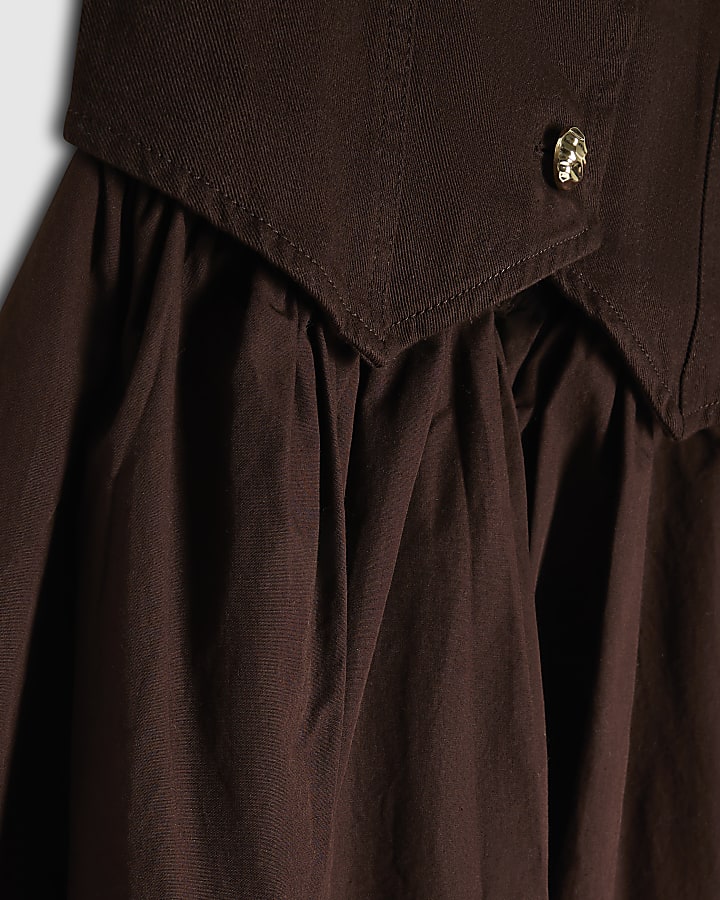 Girls Brown Hybrid Waistcoat Dress