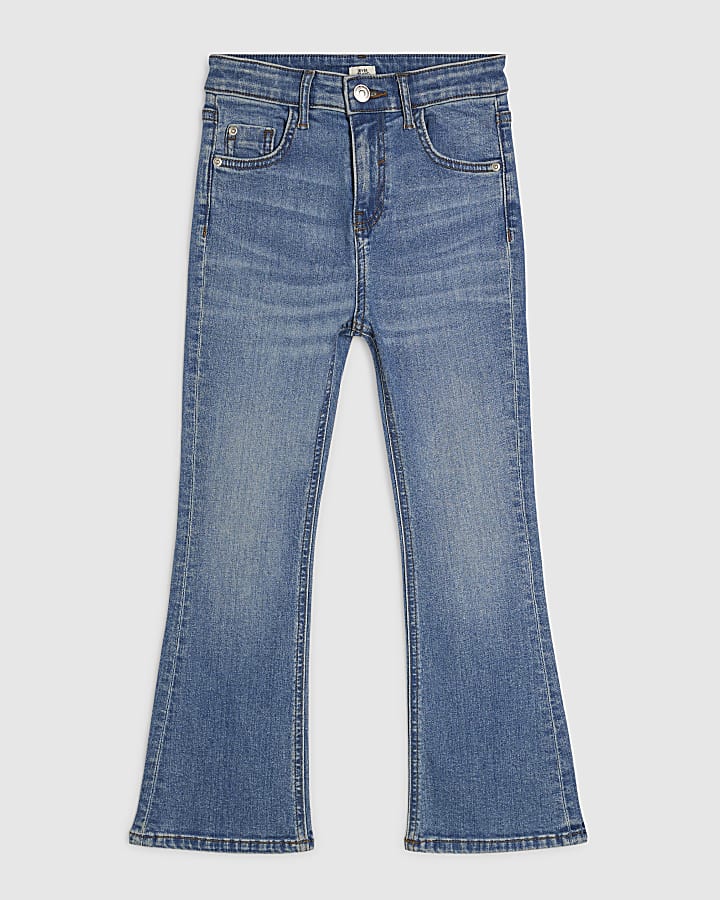 Girls Blue Mid Wash Flared Jeans