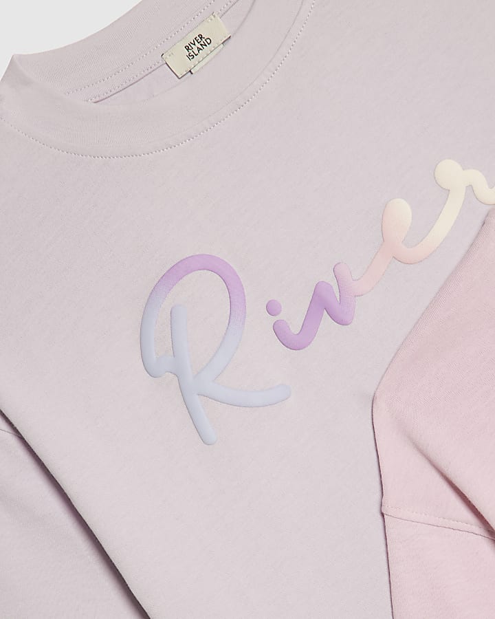 Girls Pink Scripty River Pack Of 2 Crop Tops