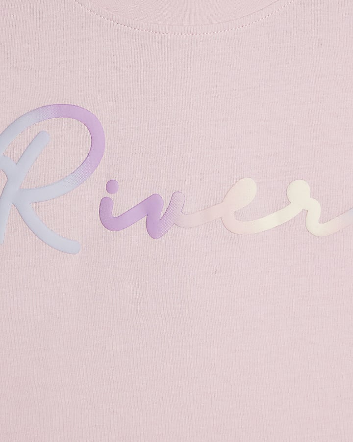 Girls Pink Scripty River Pack Of 2 Crop Tops