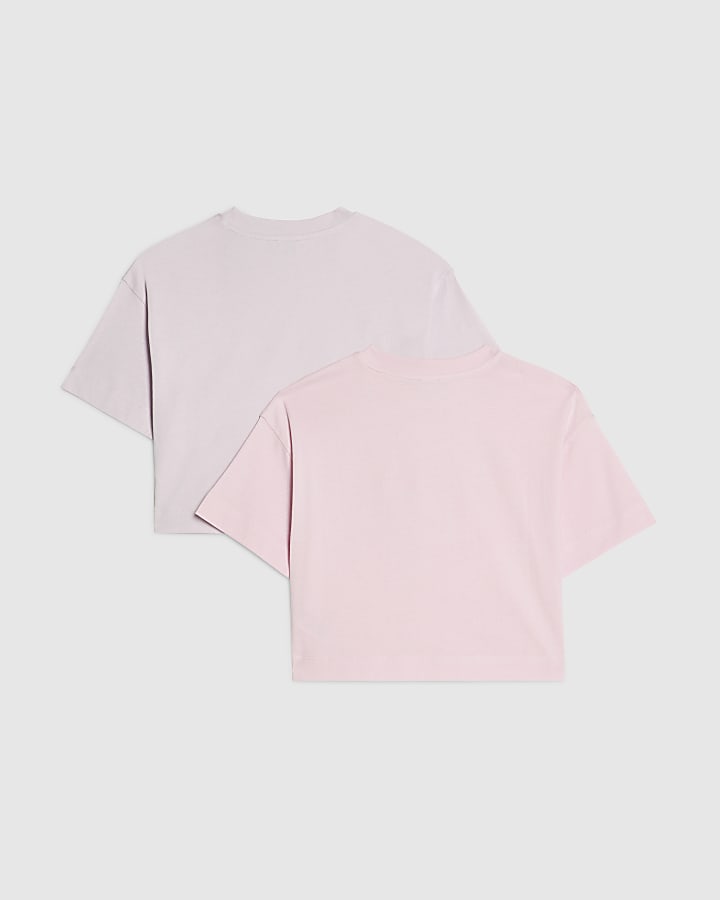 Girls Pink Scripty River Pack Of 2 Crop Tops