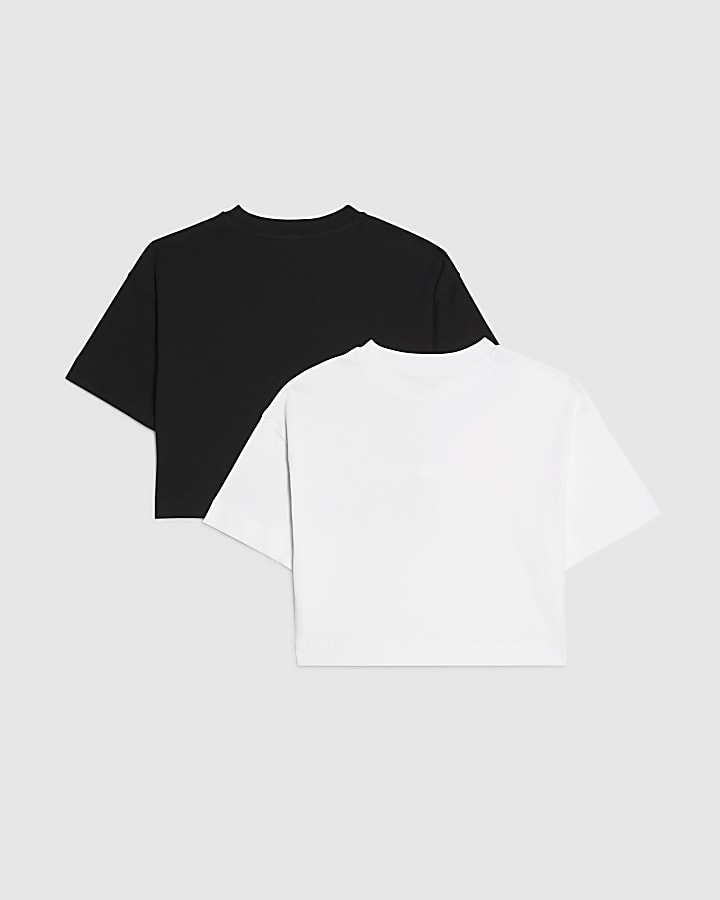 Girls Black Scripty River Pack Of 2 Crop Tops