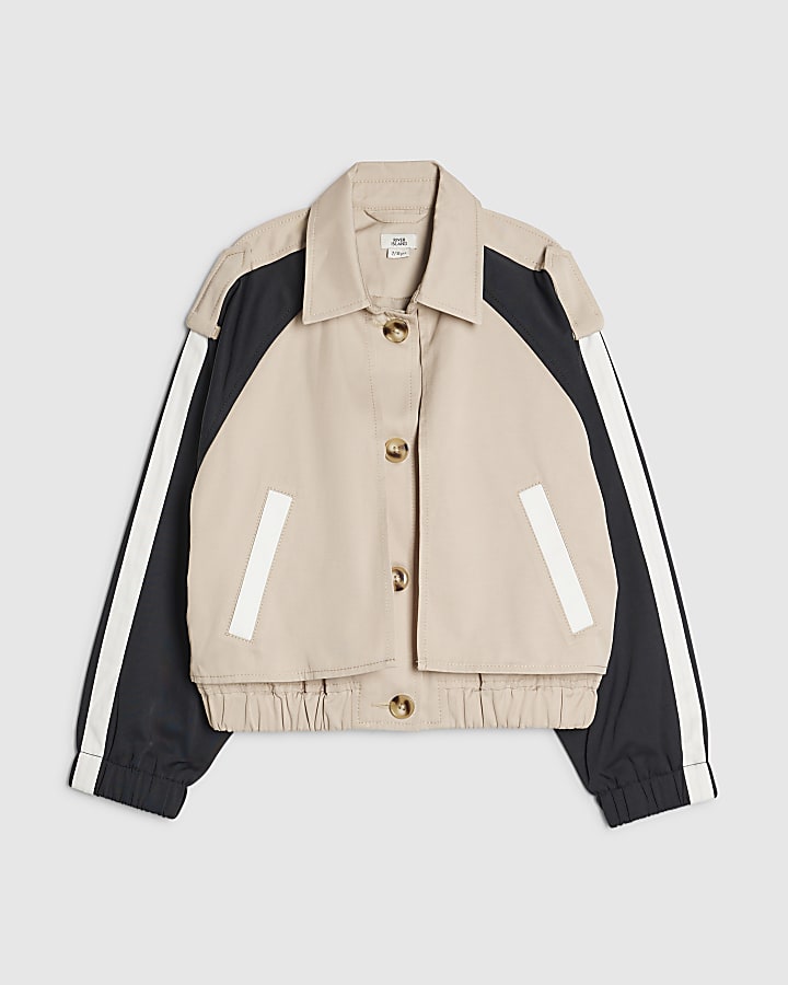 Girls Beige Sporty Crop Trench Jacket