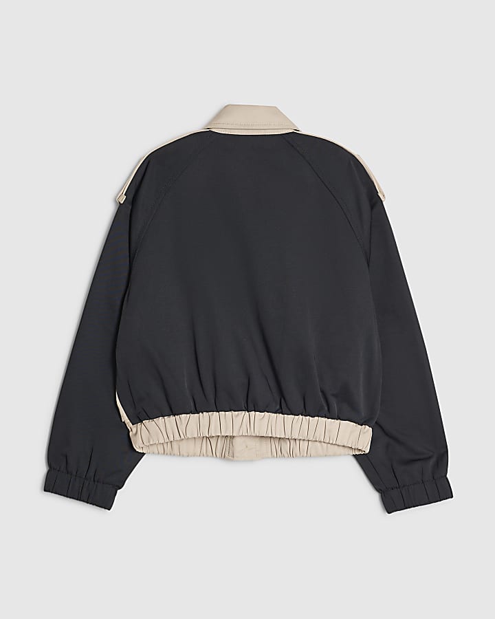 Girls Beige Sporty Crop Trench Jacket