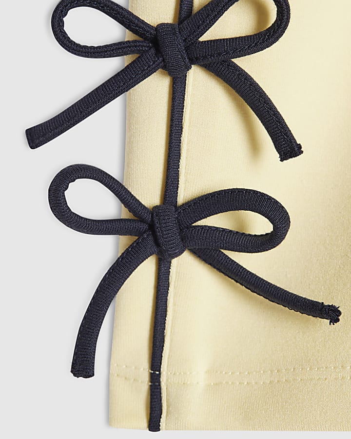 Girls Yellow Side Tape Bow Shorts