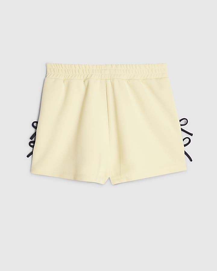 Girls Yellow Side Tape Bow Shorts