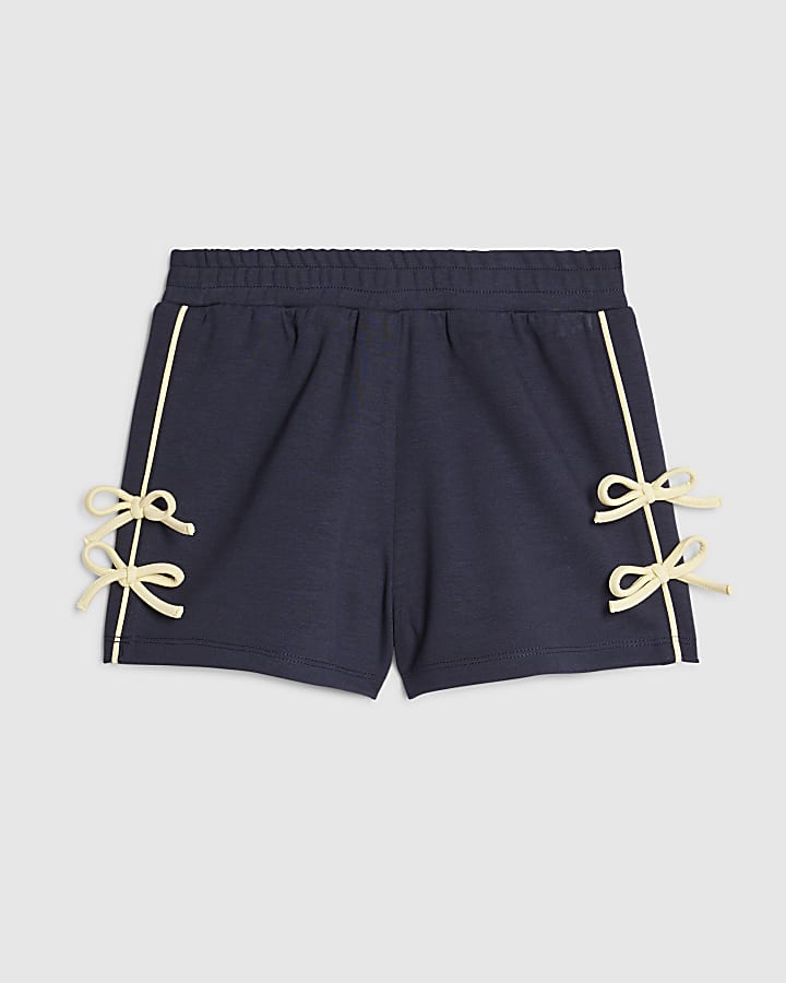 Girls Navy Side Tape Bow Shorts