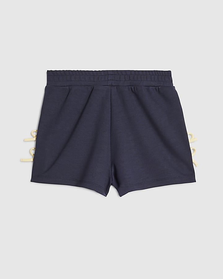 Girls Navy Side Tape Bow Shorts