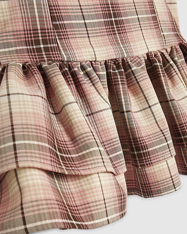 Girls Pink Check Dress And Scarf Set