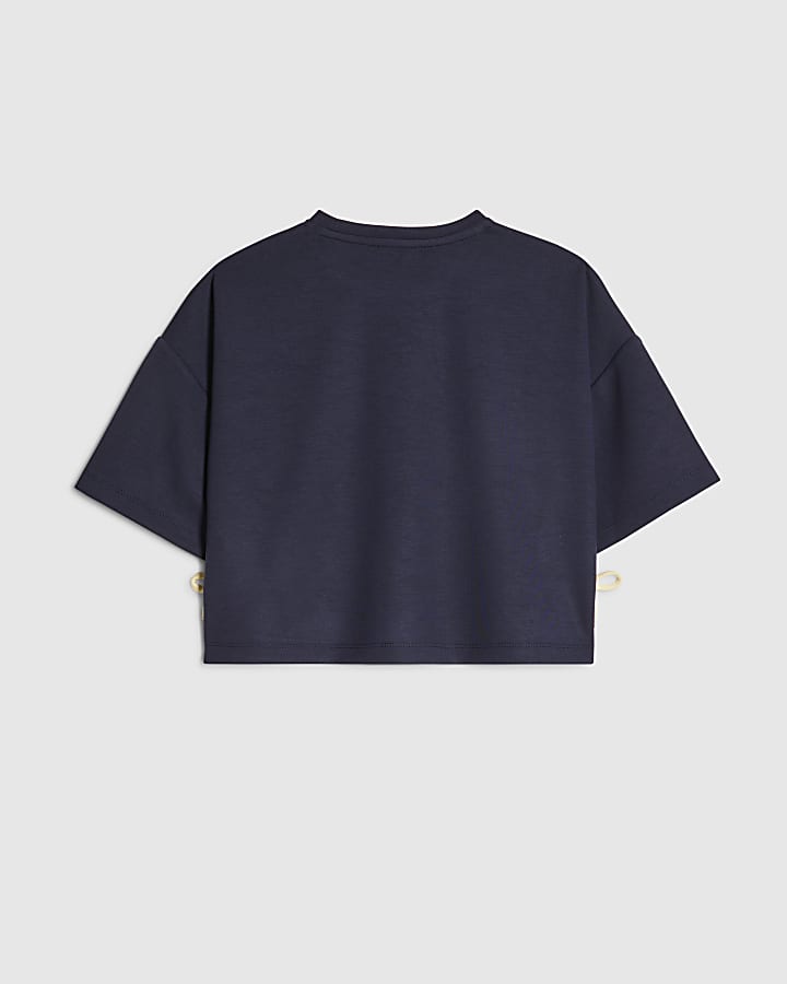 Girls Navy Embellished Amour Club T-Shirt