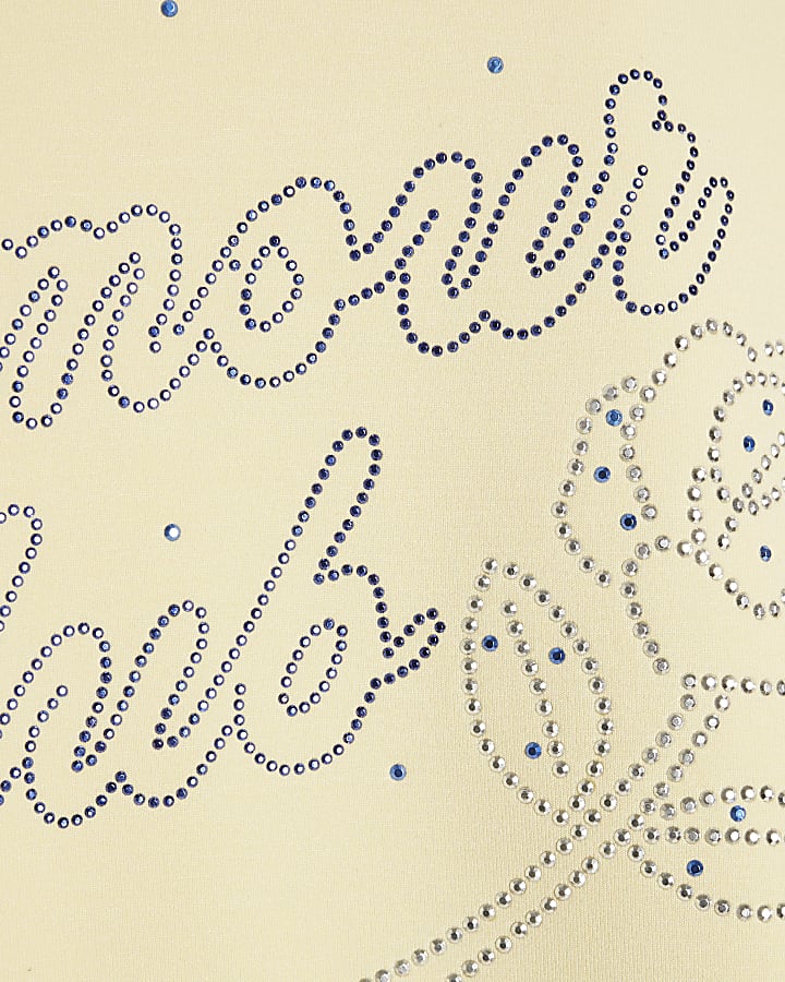 Girls Yellow Embellished Amour Club T-Shirt