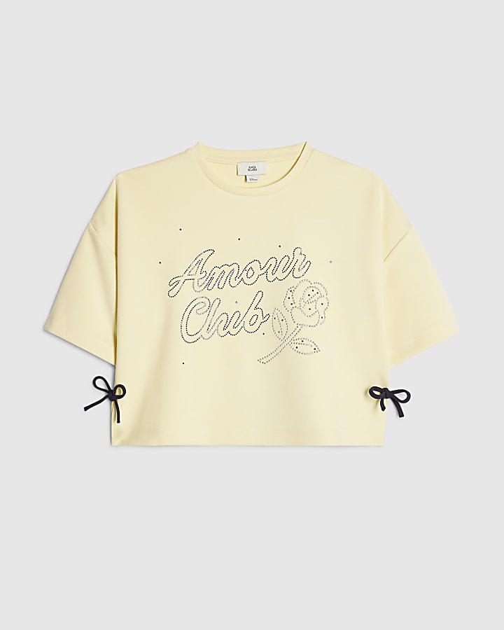 Girls Yellow Embellished Amour Club T-Shirt