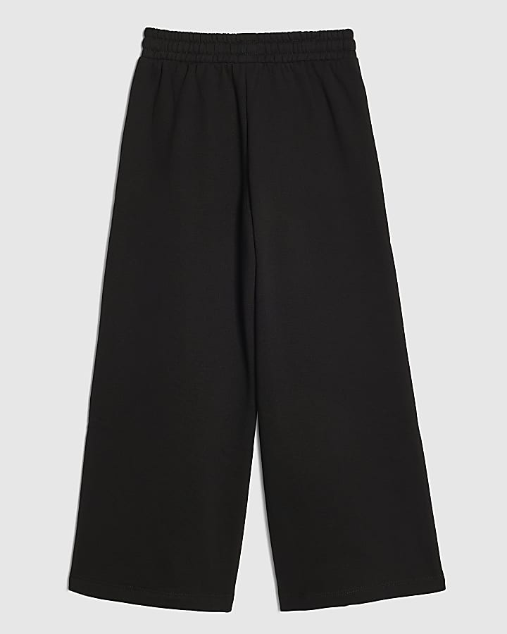 Girls Black Sun Face Wide Leg Joggers