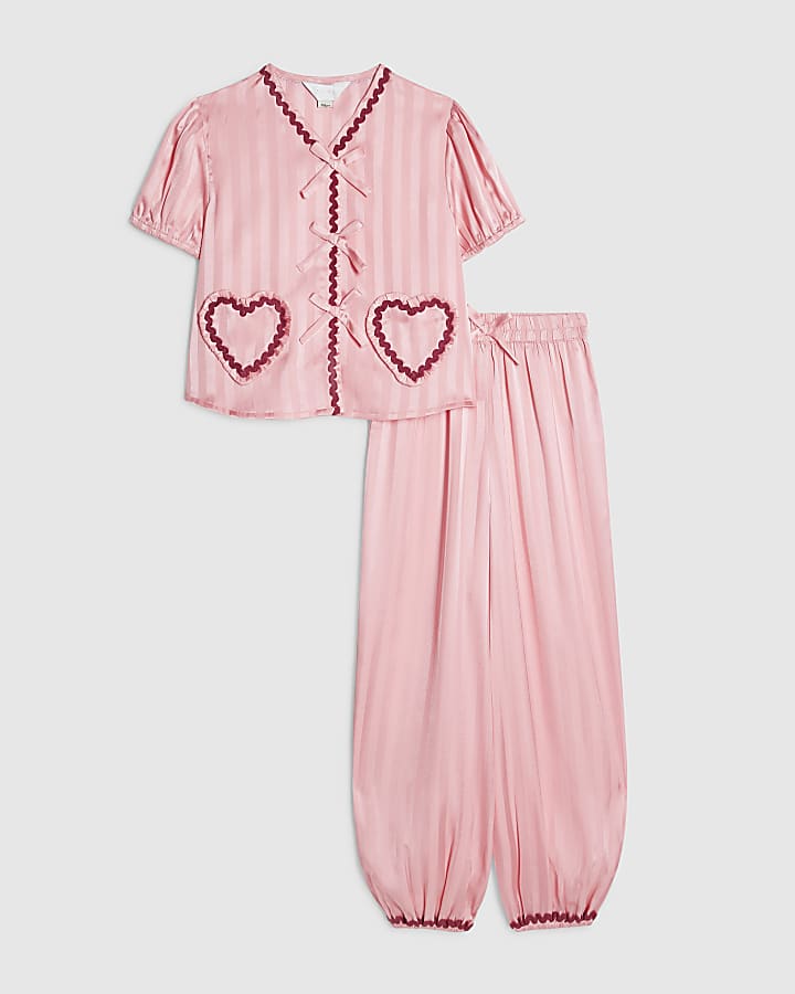 Girls Pink Satin Hareem Pyjamas