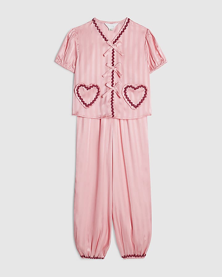 Girls Pink Satin Hareem Pyjamas